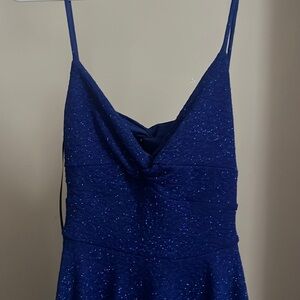 Blue glitter dress with open back